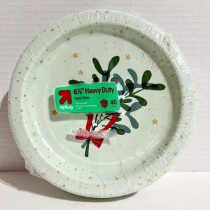Up&Up Heavy Duty Paper Plates 6 7/8" Green Mistletoe Holiday Christmas 40ct NEW